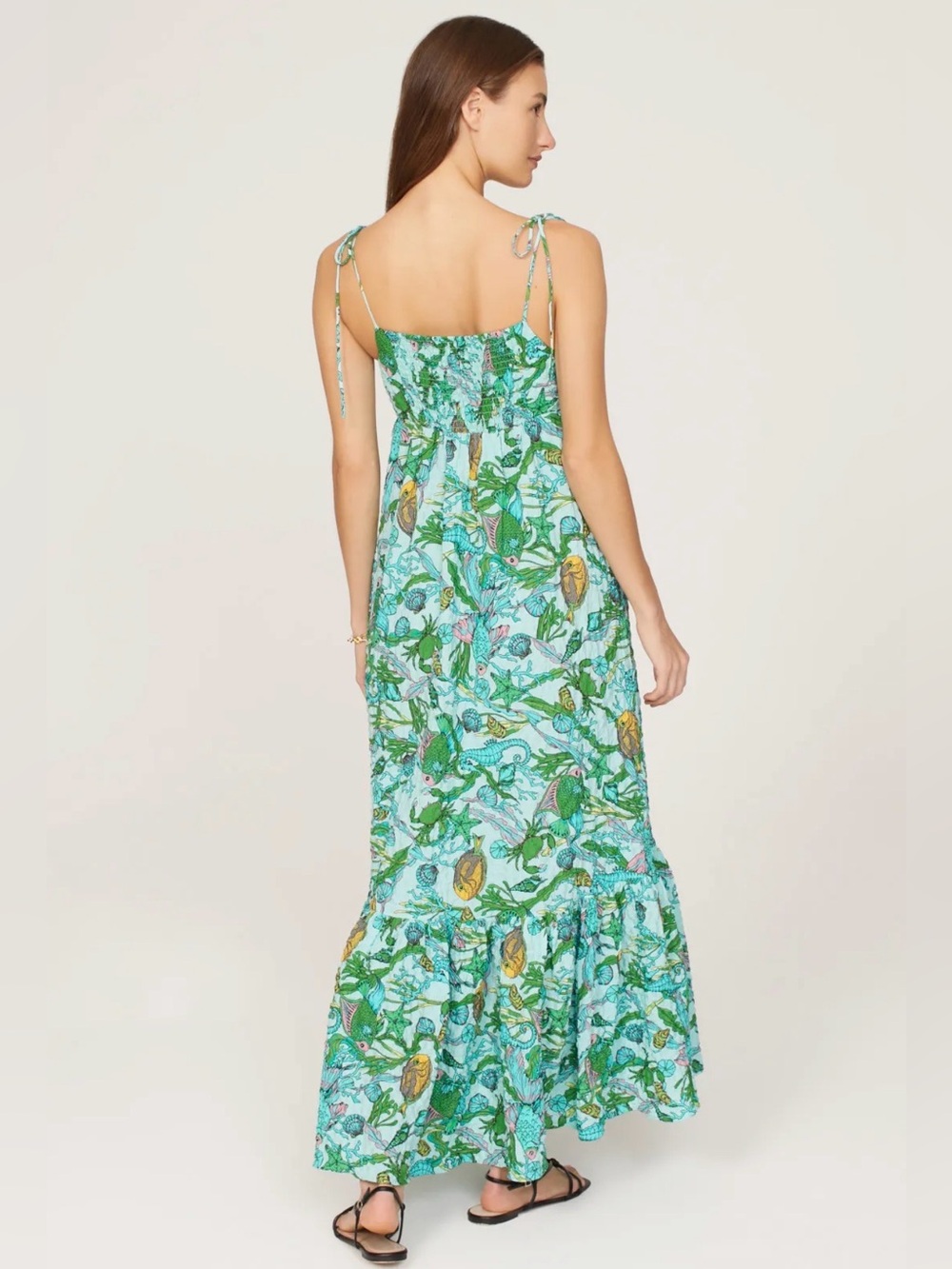 kate spade Green Floral Tie-Shoulder Maxi Dress with pockets - Picture 3 of 9